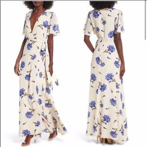 Privacy Please Cream and Blue Floral Maxi Dress